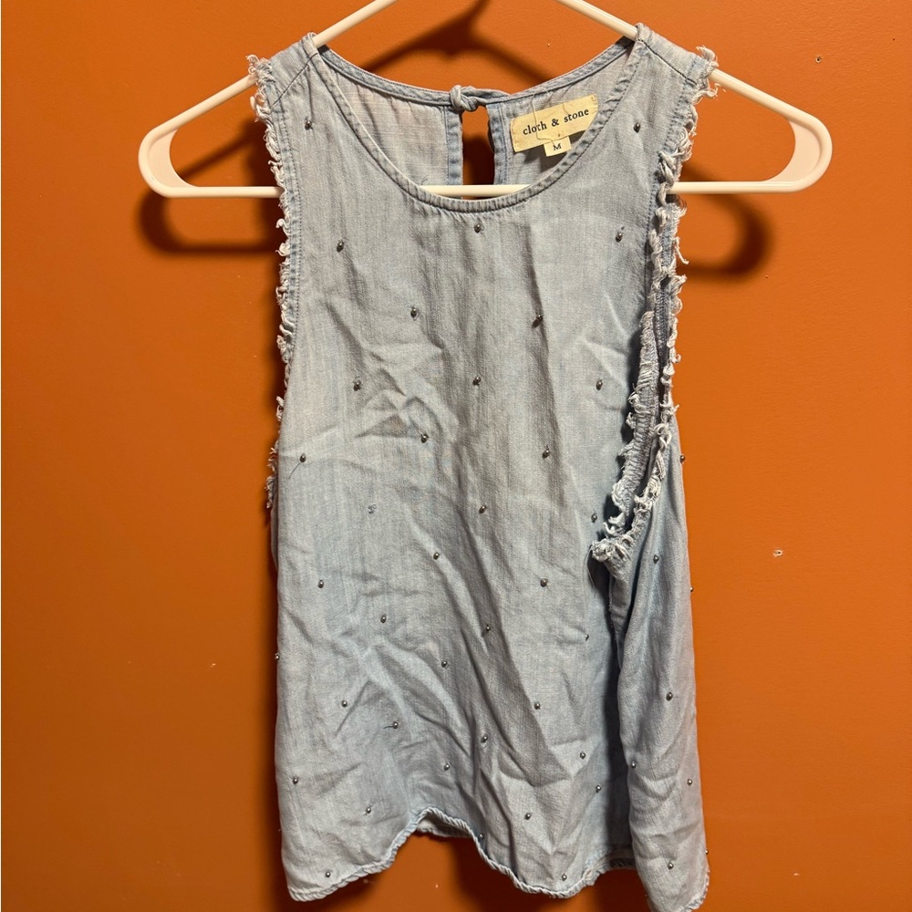Cloth & Stone Embellished Blue Sleeveless Tank Top